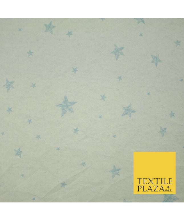 White Baby Blue Sketch Multi Star Brushed Cotton Winceyette Fabric Flannel 5532