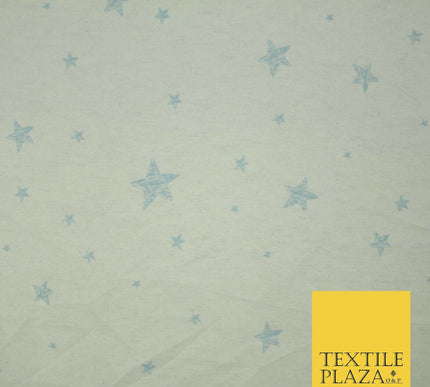 White Baby Blue Sketch Multi Star Brushed Cotton Winceyette Fabric Flannel 5532