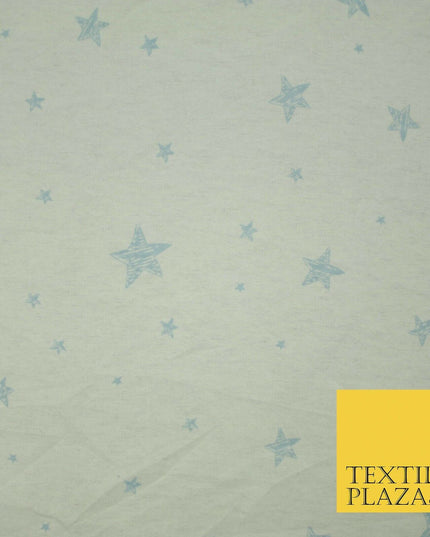 White Baby Blue Sketch Multi Star Brushed Cotton Winceyette Fabric Flannel 5532