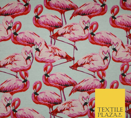 Pale Aqua Blue Large Flamingos Brushed Cotton Winceyette Fabric Flannel 5530