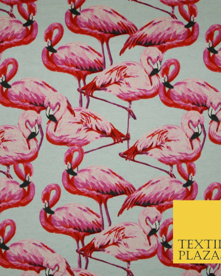Pale Aqua Blue Large Flamingos Brushed Cotton Winceyette Fabric Flannel 5530