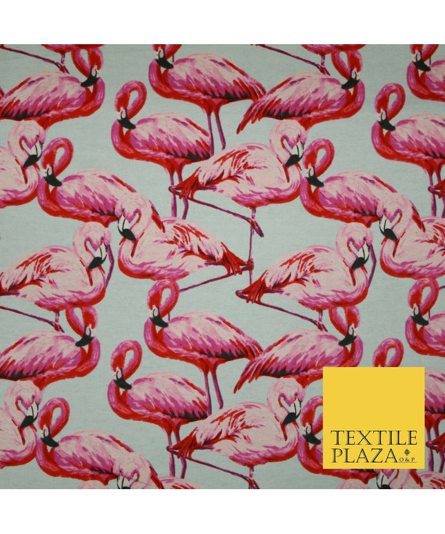 Pale Aqua Blue Large Flamingos Brushed Cotton Winceyette Fabric Flannel 5530
