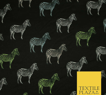 Black Wild Zebra Lime Aqua Animal Brushed Cotton Winceyette Fabric Flannel 5526