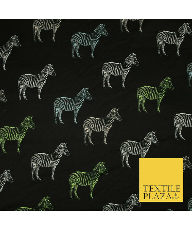Black Wild Zebra Lime Aqua Animal Brushed Cotton Winceyette Fabric Flannel 5526