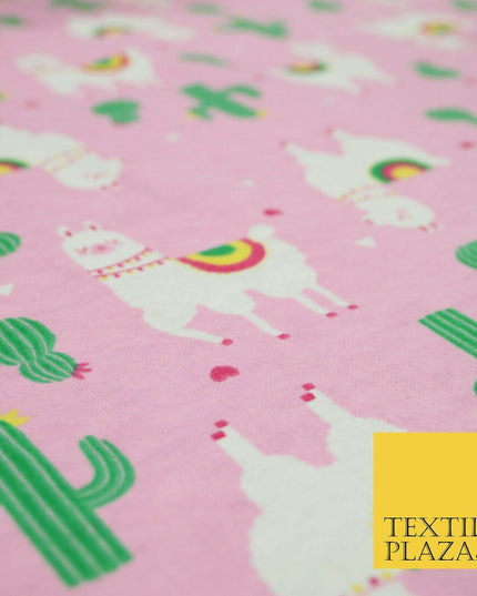 Pink Llama Cactus Rainbow Alpaca Brushed Cotton Winceyette Fabric Flannel 5516