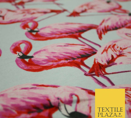 Pale Aqua Blue Large Flamingos Brushed Cotton Winceyette Fabric Flannel 5530
