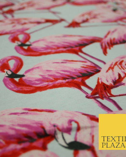 Pale Aqua Blue Large Flamingos Brushed Cotton Winceyette Fabric Flannel 5530