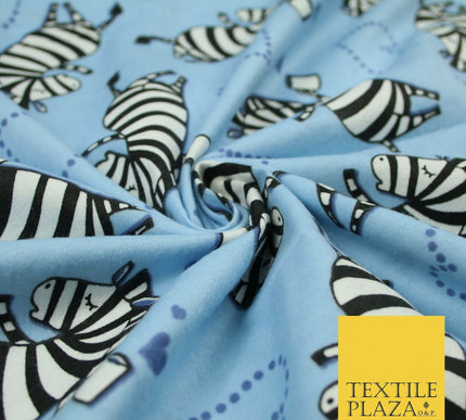 Baby Blue Cheeky Zebra Hearts Brushed Cotton Winceyette Fabric Flannel Kids 5514