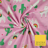 Pink Llama Cactus Rainbow Alpaca Brushed Cotton Winceyette Fabric Flannel 5516