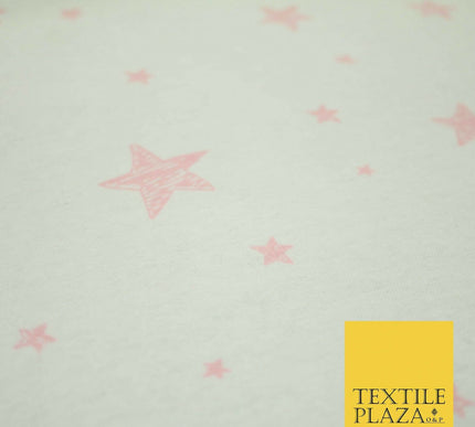 White Baby Pink Sketch Multi Star Brushed Cotton Winceyette Fabric Flannel 5533