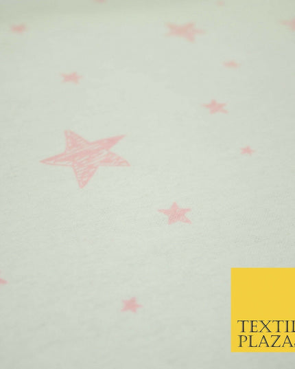 White Baby Pink Sketch Multi Star Brushed Cotton Winceyette Fabric Flannel 5533