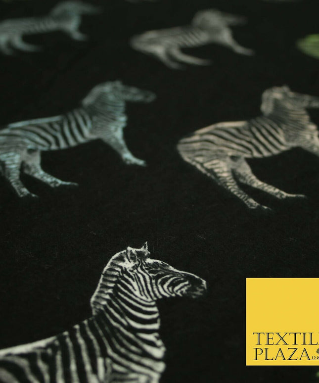 Black Wild Zebra Lime Aqua Animal Brushed Cotton Winceyette Fabric Flannel 5526