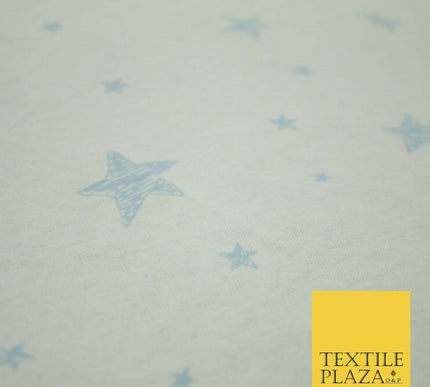 White Baby Blue Sketch Multi Star Brushed Cotton Winceyette Fabric Flannel 5532