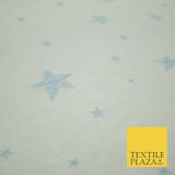 White Baby Blue Sketch Multi Star Brushed Cotton Winceyette Fabric Flannel 5532