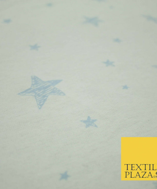 White Baby Blue Sketch Multi Star Brushed Cotton Winceyette Fabric Flannel 5532