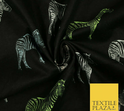 Black Wild Zebra Lime Aqua Animal Brushed Cotton Winceyette Fabric Flannel 5526