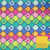 Scallop Multicolour Rainbow Hearts Brushed Cotton Winceyette Fabric Flannel 5519