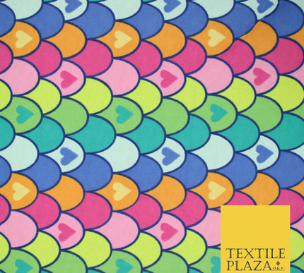 Scallop Multicolour Rainbow Hearts Brushed Cotton Winceyette Fabric Flannel 5519