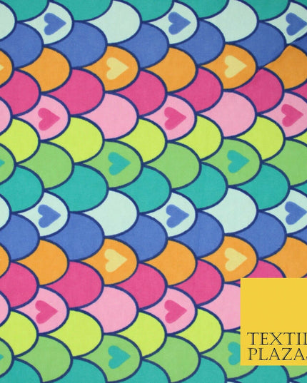Scallop Multicolour Rainbow Hearts Brushed Cotton Winceyette Fabric Flannel 5519