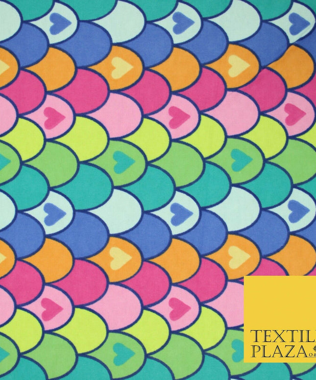 Scallop Multicolour Rainbow Hearts Brushed Cotton Winceyette Fabric Flannel 5519