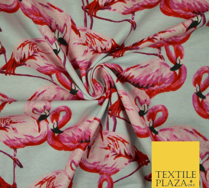 Pale Aqua Blue Large Flamingos Brushed Cotton Winceyette Fabric Flannel 5530