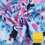 Blue Pink Toucan Bird Tropical Floral Wildlife Panama Bi-Stretch Fabric 58" 5513