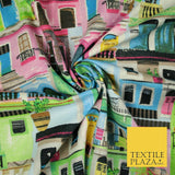 Colourful Houses Italian Riviera Brushed Cotton Winceyette Fabric Flannel 5522