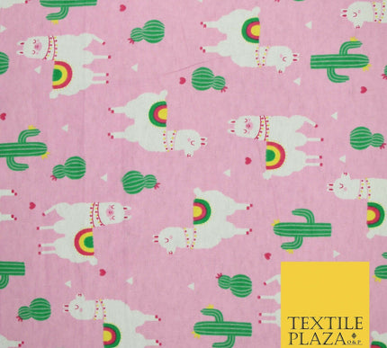 Pink Llama Cactus Rainbow Alpaca Brushed Cotton Winceyette Fabric Flannel 5516