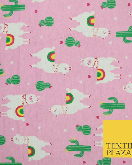 Pink Llama Cactus Rainbow Alpaca Brushed Cotton Winceyette Fabric Flannel 5516