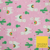 Pink Llama Cactus Rainbow Alpaca Brushed Cotton Winceyette Fabric Flannel 5516