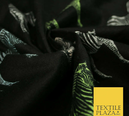 Black Wild Zebra Lime Aqua Animal Brushed Cotton Winceyette Fabric Flannel 5526