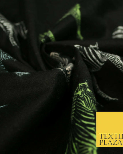 Black Wild Zebra Lime Aqua Animal Brushed Cotton Winceyette Fabric Flannel 5526