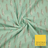 Pale Mint Green Artsy Feathers Brushed Cotton Winceyette Fabric Flannel 5521