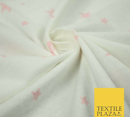 White Baby Pink Sketch Multi Star Brushed Cotton Winceyette Fabric Flannel 5533