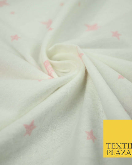 White Baby Pink Sketch Multi Star Brushed Cotton Winceyette Fabric Flannel 5533