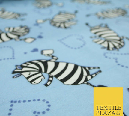 Baby Blue Cheeky Zebra Hearts Brushed Cotton Winceyette Fabric Flannel Kids 5514