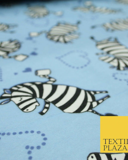 Baby Blue Cheeky Zebra Hearts Brushed Cotton Winceyette Fabric Flannel Kids 5514