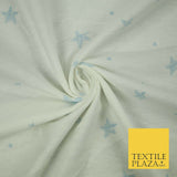 White Baby Blue Sketch Multi Star Brushed Cotton Winceyette Fabric Flannel 5532