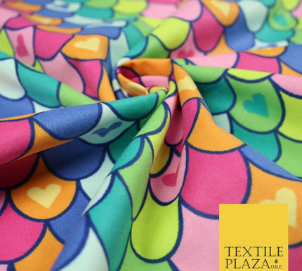 Scallop Multicolour Rainbow Hearts Brushed Cotton Winceyette Fabric Flannel 5519