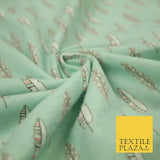 Pale Mint Green Artsy Feathers Brushed Cotton Winceyette Fabric Flannel 5521