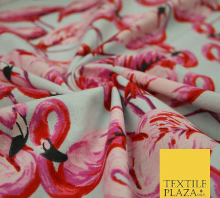 Pale Aqua Blue Large Flamingos Brushed Cotton Winceyette Fabric Flannel 5530