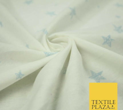 White Baby Blue Sketch Multi Star Brushed Cotton Winceyette Fabric Flannel 5532
