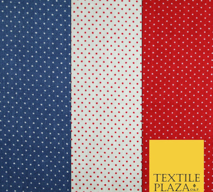 Blue White Red 1mm Pin Dot Spot Polka Print 100% Cotton Poplin Dress Fabric 59"
