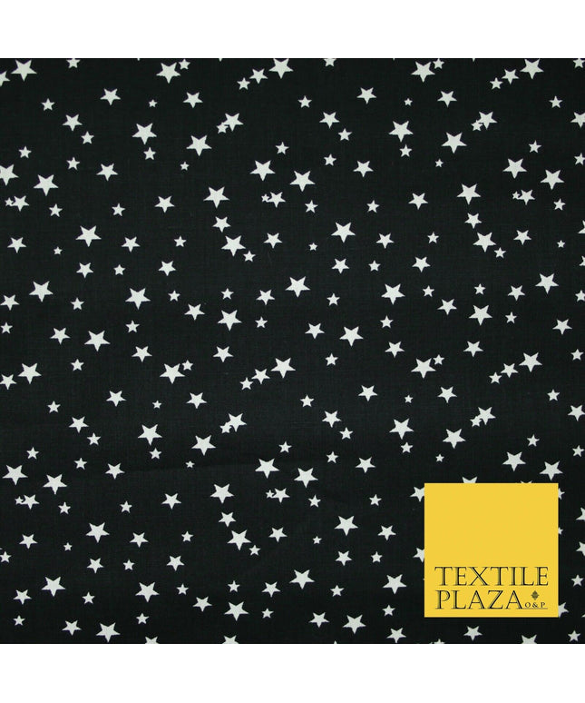 Black Multi Galaxy of Stars Printed 100% Cotton Poplin Dress Fabric 59" 5536