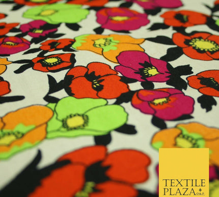 Ivory Black Artsy Floral Tribal Printed 100% Cotton Poplin Dress Fabric 59" 5537