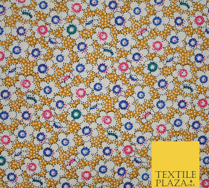Mustard Floral Daisy Pin Dot Printed 100% Cotton Poplin Dress Fabric 59" 5534