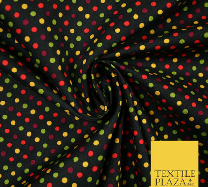 Black Multicolour Spots Polka Printed 100% Cotton Poplin Dress Fabric 59" 5535