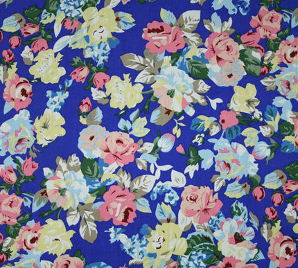 Rose Floral Bunch Printed 100% Cotton Poplin Summer Dress Fabric Material 59"