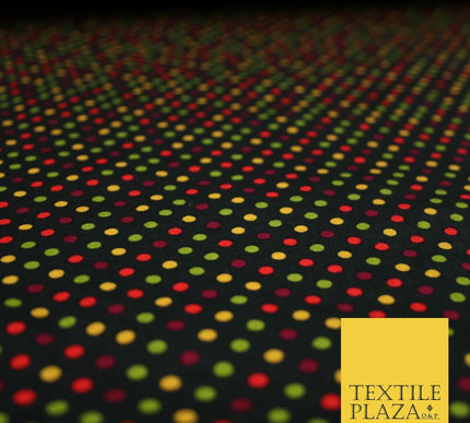 Black Multicolour Spots Polka Printed 100% Cotton Poplin Dress Fabric 59" 5535