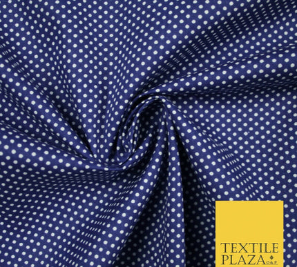 Navy Blue White Pin Dot Spot Printed 100% Cotton Poplin Dress Fabric 59" 5538